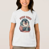 T-shirt En Tri-matière Cute Stay Cozy Penguin Drinking Hot Cocoa Hat (Recto)