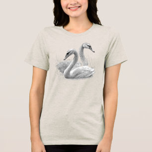 T-SHIRT EN TRI-MATIÈRE CYGNES DESSINÉS À LA MAIN