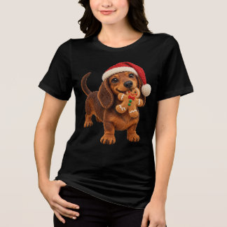 T-shirt En Tri-matière Dachshund en feutre pour Noël, chiot au pain d'épi