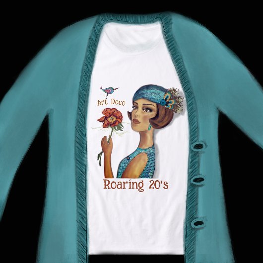 T-shirt En Tri-matière Dame Art déco avec fleurs blanches
