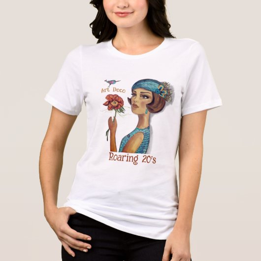 T-shirt En Tri-matière Dame Art déco avec fleurs blanches (Recto)