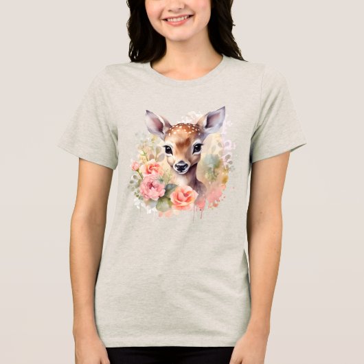 T-shirt En Tri-matière De Beaux Cerfs Entourés De Roses (Recto)