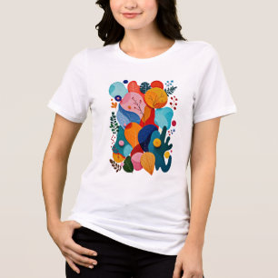 T-shirt En Tri-matière Découpure en feutre abstrait floral bohème coloré