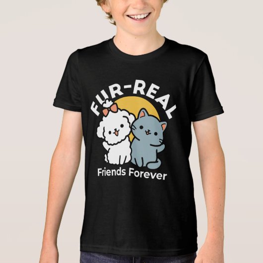 T-shirt En Tri-matière Des amis vrais pour toujours | Cute Cat & Chien Du (Recto)