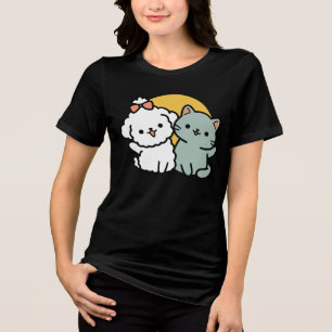 T-shirt En Tri-matière Des amis vrais pour toujours Cute Cat & Chien Du