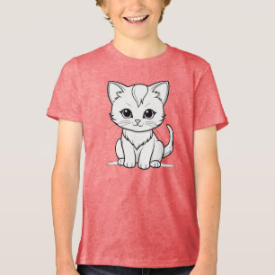 T-shirt En Tri-matière Design d'art Stylisé Cat Kitten Line-52315