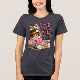 T-shirt En Tri-matière Désolée je ne peux pas mon chat a besoin de moi