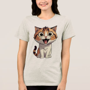 T-shirt En Tri-matière Dessin animé de chaton excité aux yeux écarquillés