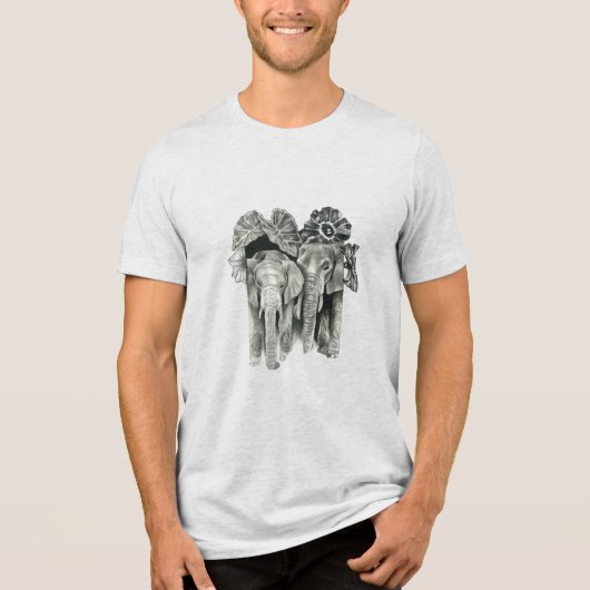 T-shirt En Tri-matière Deux éléphants avec feuilles (Recto)