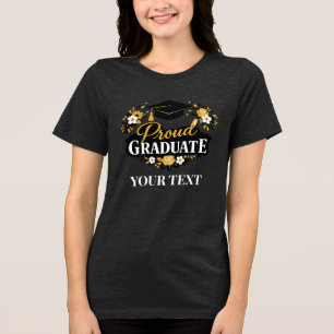 T-shirt En Tri-matière Diplômée Fière à Texte Personnalisé Fleurs Élégant