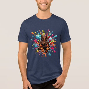 T-shirt En Tri-matière Doberman rouge éclaboussure de couleur