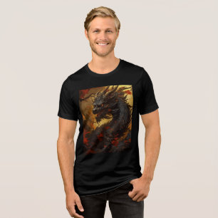 T-shirt En Tri-matière Dragon de flamme noire dans la forêt d'automne