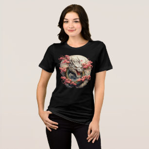 T-shirt En Tri-matière Dragon de Lune & Cerisiers en Fleur Fantaisie Ja
