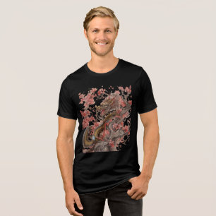 T-shirt En Tri-matière Dragon Doré dans l'Illustration d'Arbre Sakura
