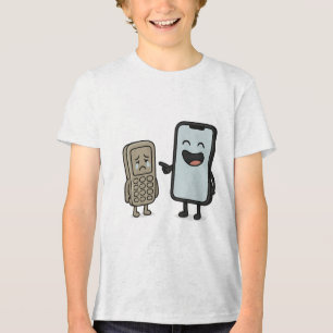 T-shirt En Tri-matière Drôle Cartoon _ Nouveau Smartphone vs Vieux Téléph