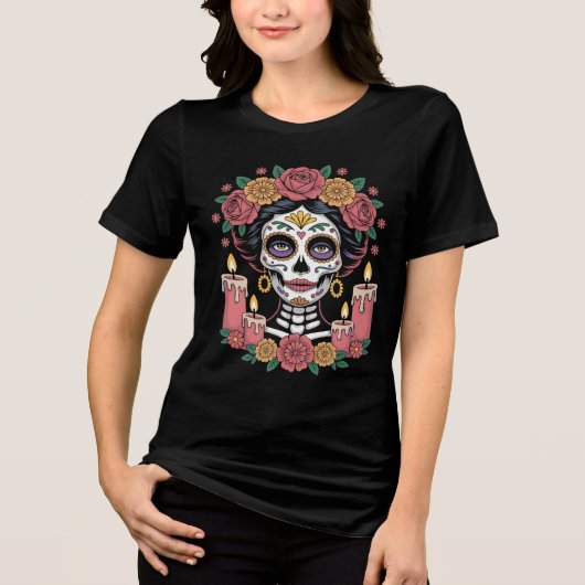 T-shirt En Tri-matière Elegant Day of the Dead Sugar Skull Woman (Recto)