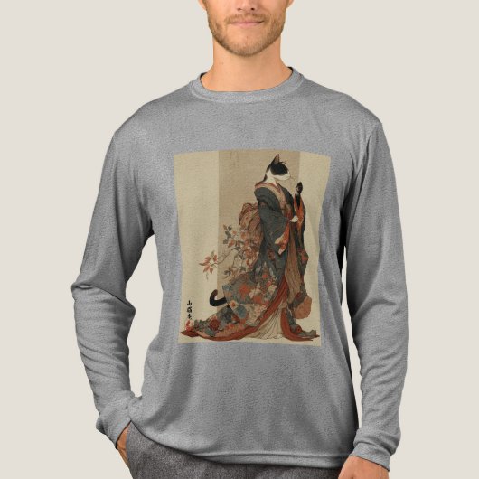 T-shirt En Tri-matière "Elegant Grace" Japanese Cat in Kimono Art (Recto)