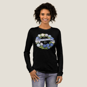 T-shirt En Tri-matière Elégante aquarelle Tulipe Mariage de couronne bleu