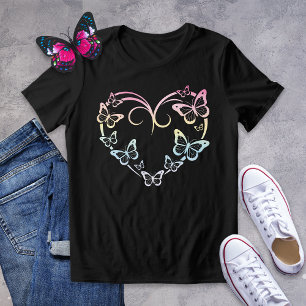T-shirt En Tri-matière Elégante Chemise Coeur Pastel Papillon