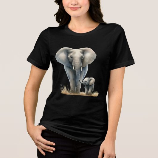 T-shirt En Tri-matière Eléphant et bébé africain majestueux en aquarelle (Recto)