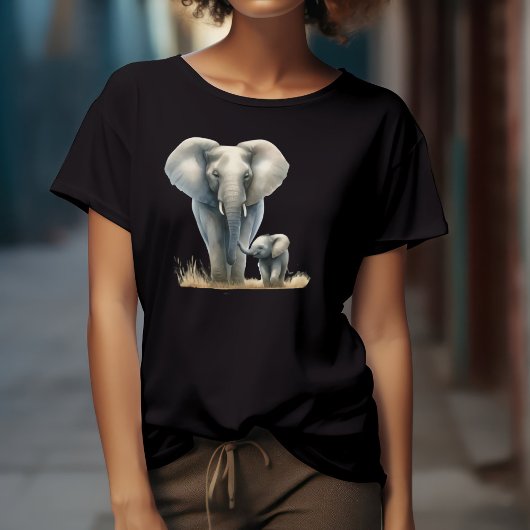 T-shirt En Tri-matière Eléphant et bébé africain majestueux en aquarelle