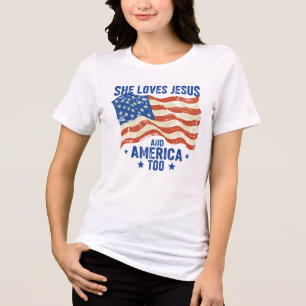 T-shirt En Tri-matière Elle aime Jésus et l'Amérique aussi États-Unis 4 j