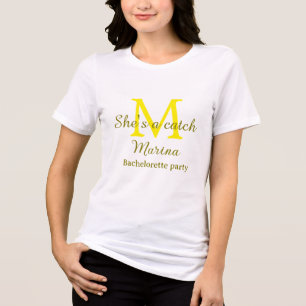 T-shirt En Tri-matière Elle est un parti de célibataire à monogramme jaun