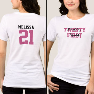 T-shirt En Tri-matière Équipe d'anniversaire rose et noir pour les 21 ans