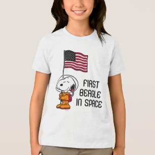 T-shirt En Tri-matière ESPACE   Snoopy avec astronaute du drapeau
