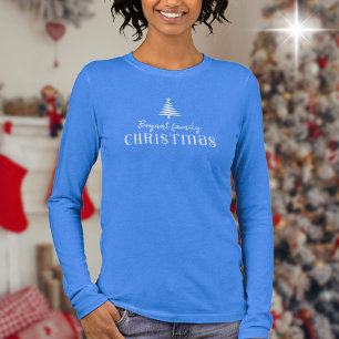 T-shirt En Tri-matière Famille personnalisée Arbre de Noël bleu longue
