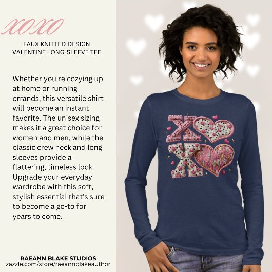 T-shirt En Tri-matière Faux Knitted-Design XOXO Valentine Long Sleeve 