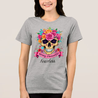 T-shirt En Tri-matière Fearless Woman Empowerment Floral Sugar Skull