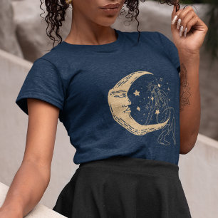T-shirt En Tri-matière Femme céleste lune & étoiles,boho,élégant or