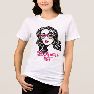 T-shirt En Tri-matière Femme élégante avec lunettes roses