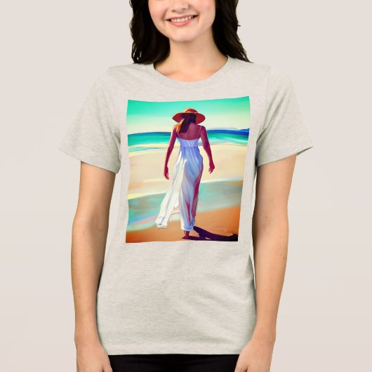 T-shirt En Tri-matière Femme en blanc sur la plage (Recto)