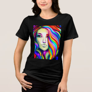 T-shirt En Tri-matière Femme moderne rétro avec les cheveux arc-en-ciel
