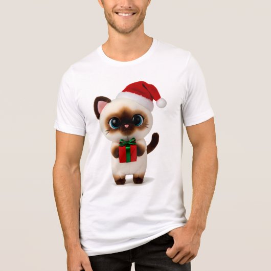 T-shirt En Tri-matière Festive Siamese Cat with Santa Hat and Gift Box (Recto)