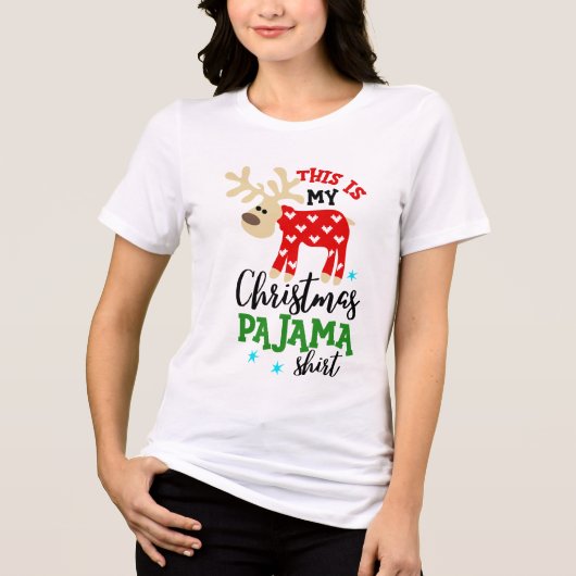 T-shirt En Tri-matière Fête du pyjama de Noël Chemise mignonne Reindeer (Recto)