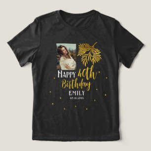 T-shirt En Tri-matière Fête élégante de 40 ans avec feuillage doré et pho