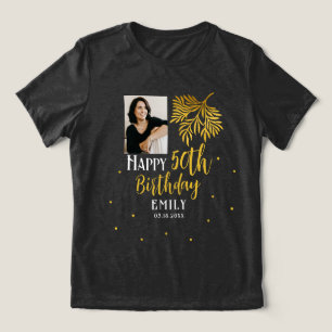 T-shirt En Tri-matière Fête élégante de 50e anniversaire de feuilles d'or
