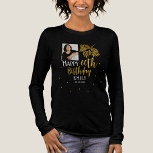 T-shirt En Tri-matière Fête élégante de 60 ans avec feuillage doré et pho