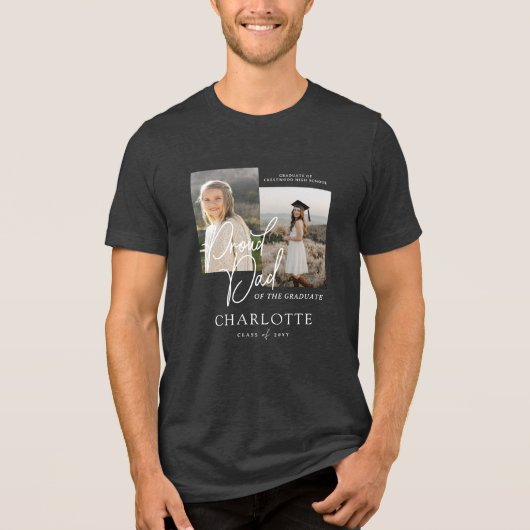 T-shirt En Tri-matière Fier papa de l'universitaire Script photo Keepsaké (Recto)