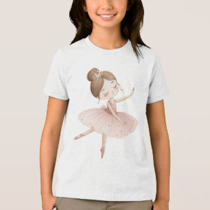 T-shirt En Tri-matière Fille à l'aquarelle de ballerina florale rose tutu