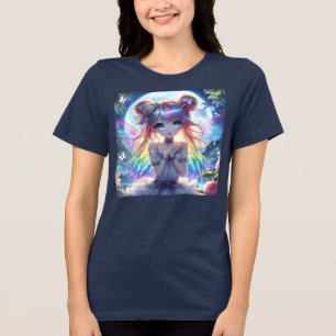 T-shirt En Tri-matière Fille Anime Cheveux Arc-en-Ciel Chantant Fée Lune