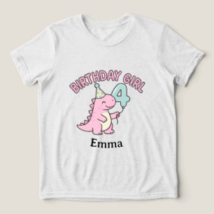 T-shirt En Tri-matière Fille anniversaire dinosaure rose 4 ans - Enfants
