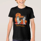 T-shirt En Tri-matière Filles Bonjour Citrouille Automne Style avec Chats (Recto)