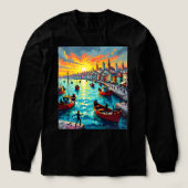 T-shirt En Tri-matière flat waves, crowds, boats, city (Motif devant)