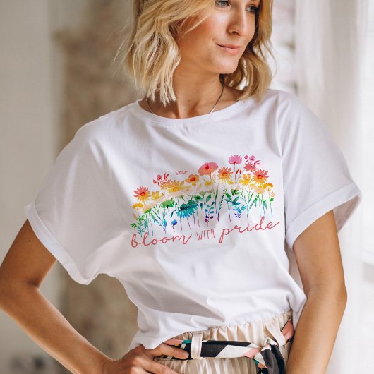 T-shirt En Tri-matière Fleur avec Fierté LGBTQ Fleurs sauvages d'aquarell