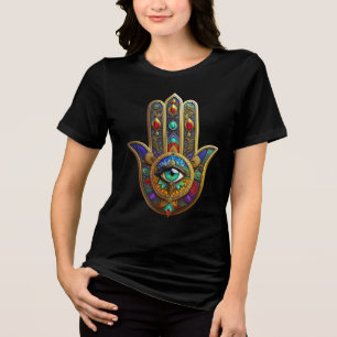 T-shirt En Tri-matière Fleur de couleur de paon Pétales de Hamsa Vert Tro