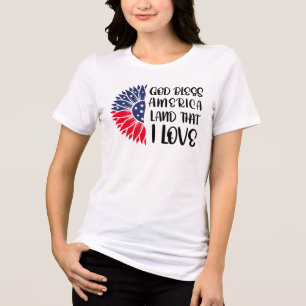 T-shirt En Tri-matière Fleur du drapeau américain avec bénédiction sincèr